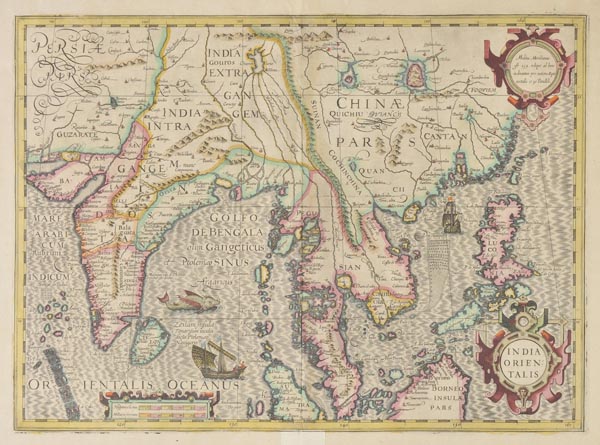 India. Mercator (Gerard & Hondius Henricus), India Orientalis, c.1613, engraved map with contemp.