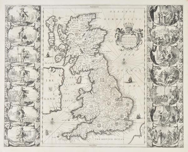 British Isles. Jansson (Jan), Britannia prout divisa suit temporibus Anglo-Saxonum, prasertim