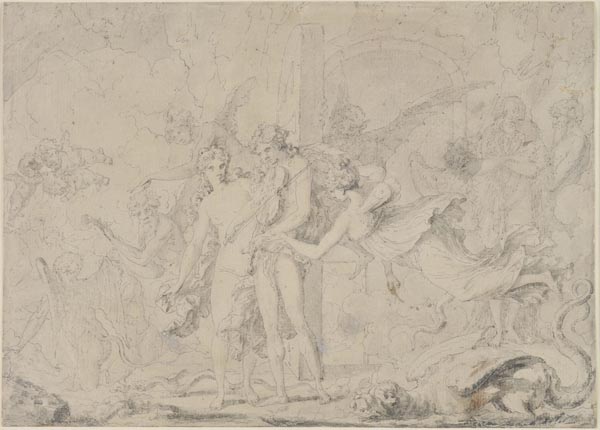 *Delarue (Louis Felix, 1720/31-1765/77). Apollo triumphant over Python, pen, ink and grey wash on