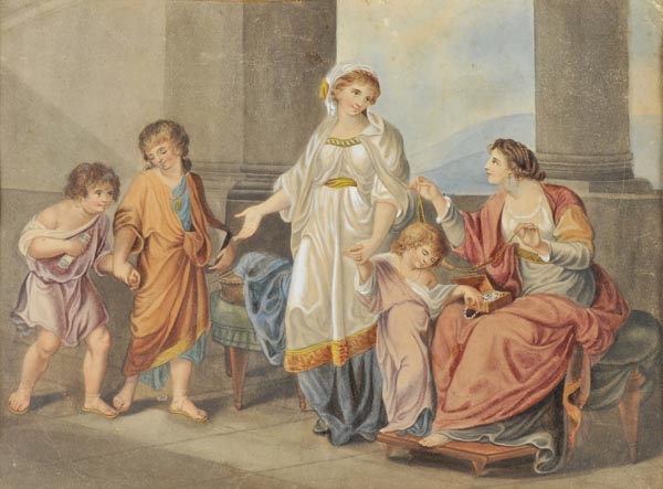 *Neoclassical School. Female figures and children within a neoclassical tableau scene, early 19th