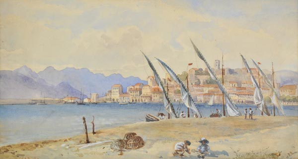*Bushe (C.T.A., late 19th/early 20th century). Mediterranean marine landscape, watercolour,