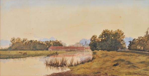 *King (H.B., fl.1874-1875). “Evening Study at Coltishall, Norfolk”, 1874, watercolour, landscape