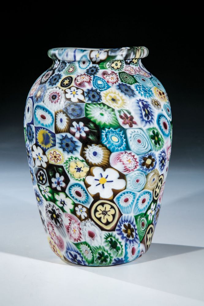 Vase "Murrina" Fratelli Toso, Murano, um 1910 Farbloses Glas mit eingeschmolzenen farbigen