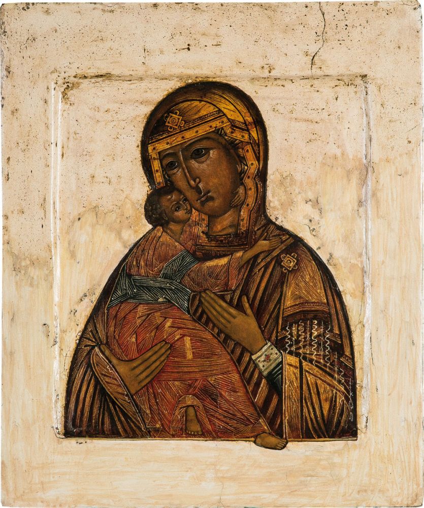 The Vladimirskaya Mother of God. Russia, 19th century. Tempera on gesso on wood panel with