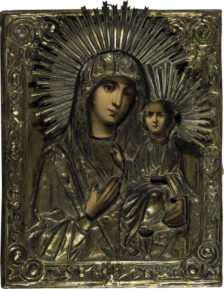 The Kazanskaya Mother of God. Russia, 19th century. Oil on wood panel. Rendered traditionally,