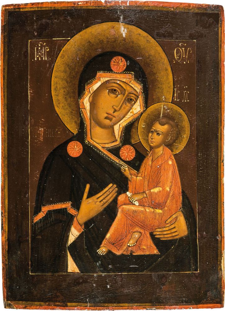 The Mother of God of Tikhvin. Russia, late 19th century. Tempera on gesso on wood panel. Christ