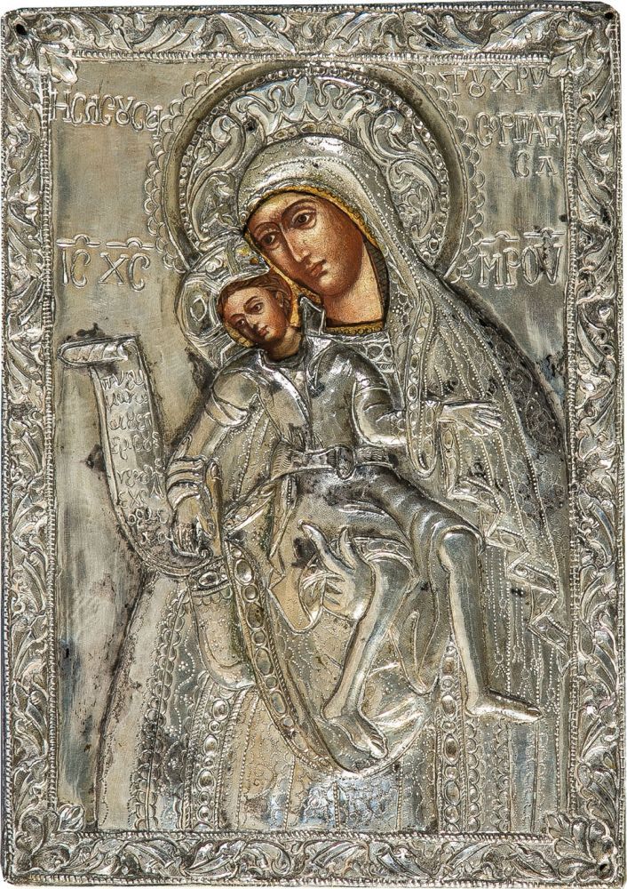 Mother of God with the playing Christ. Greece, circa 1800. Tempera on gesso on wood, partly