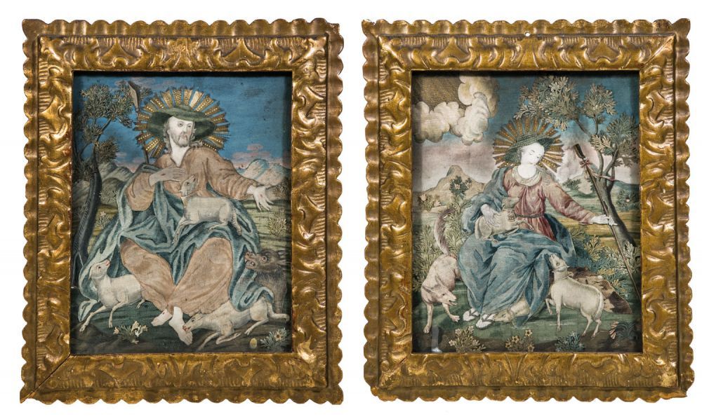 Zwei Collagenbilder Süddeutsch oder Österreich, um 1700 Gegenstücke: Der gute Hirte und die gute