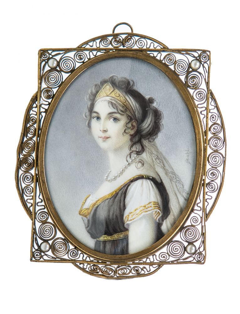 Miniatur mit Luise von Preussen Sign. "Stahl", nach 1802 Sehr fein ausgeführte Miniatur mit