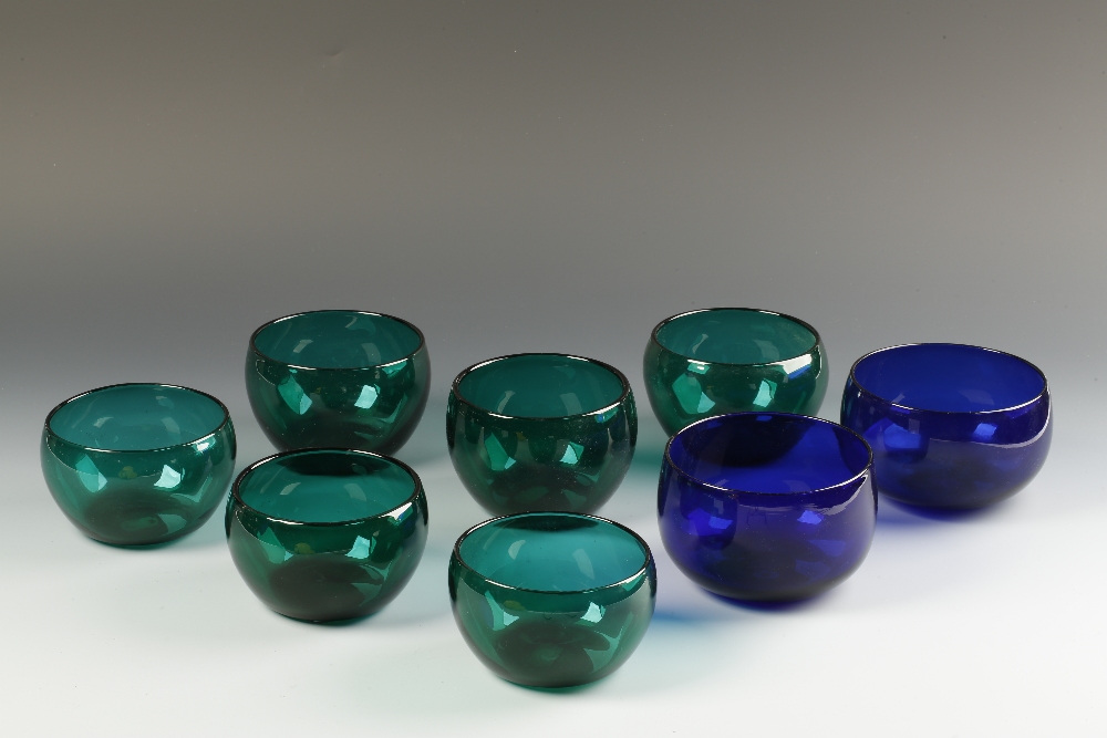 A COLLECTION OF GEORGE III AND LATER FINGER BOWLS comprising two "Bristol" Blue bowls and six