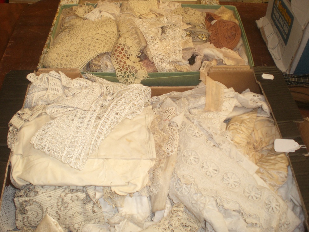 A large collection of assorted lace, linen and similar items