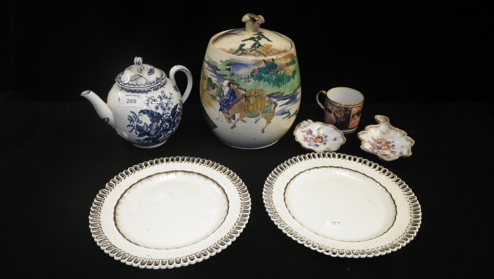 Three Victorian pot lids, one decorated with a ship in a stormy sea, and a Doulton hunting pattern