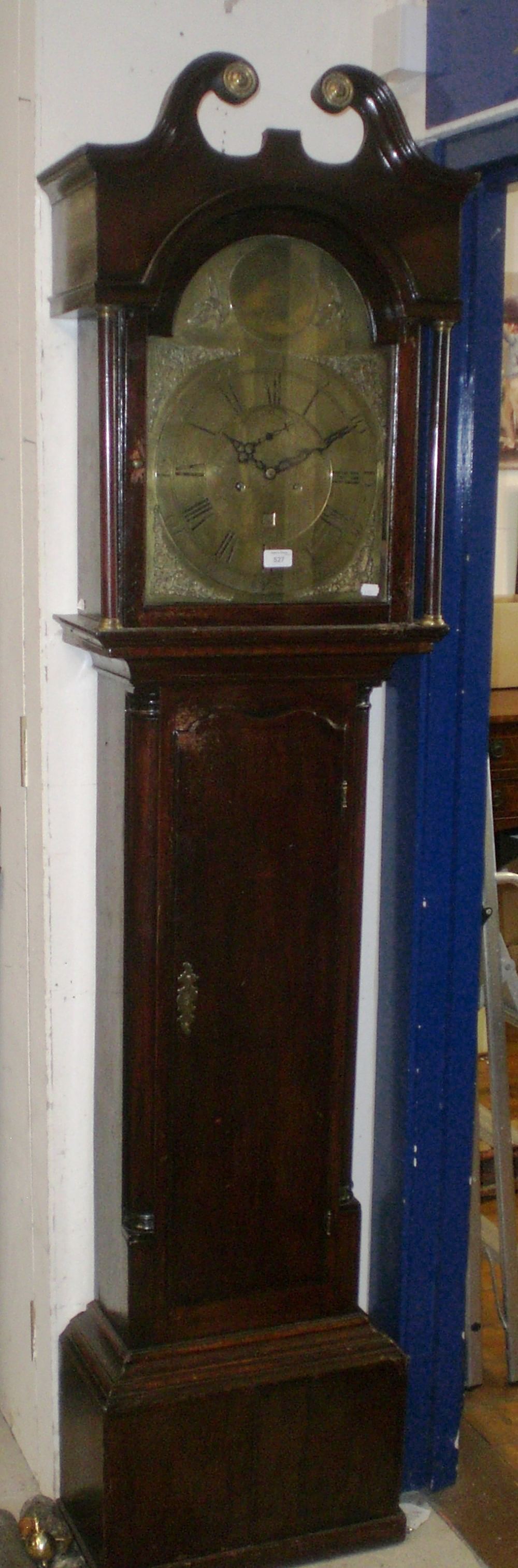A George III oak longcase clock, the brass dial inscribed "John Hayes Wrexham" the chapter ring