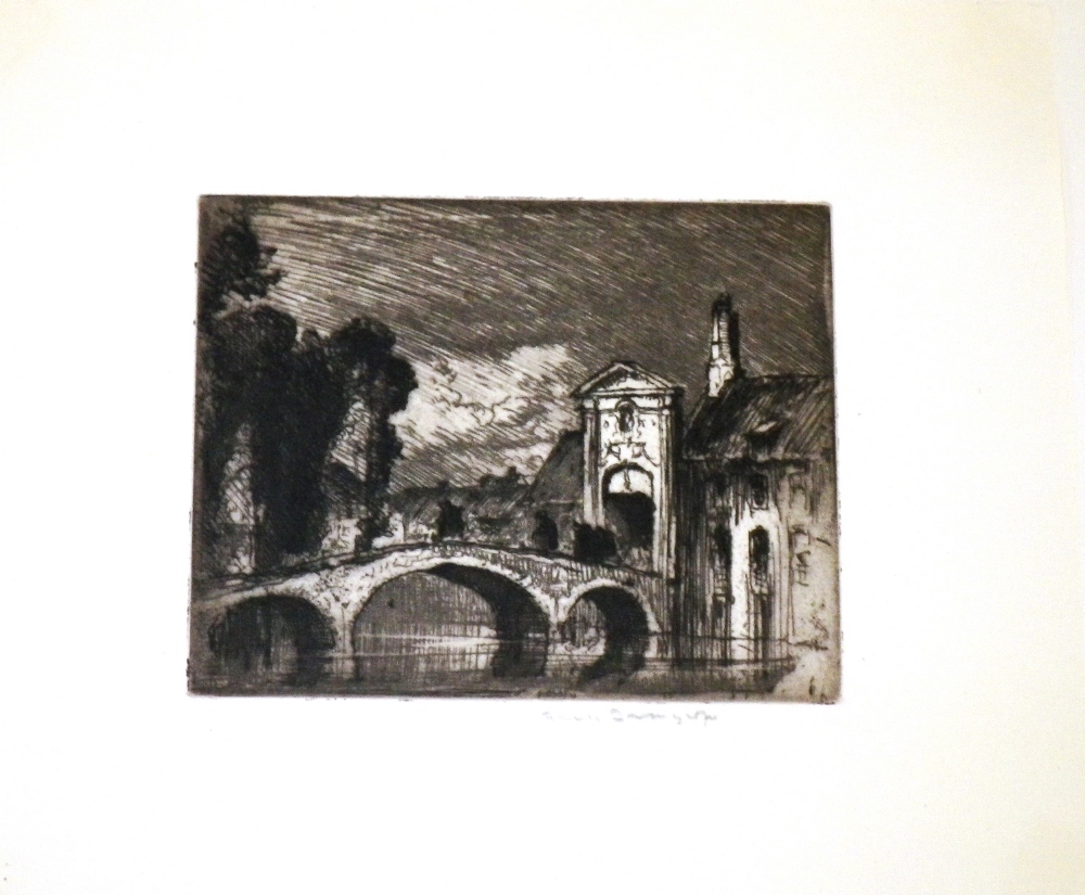 Frank Brangwyn: `The Bridge, Bruges`, monochrome etching signed in pencil in the margin