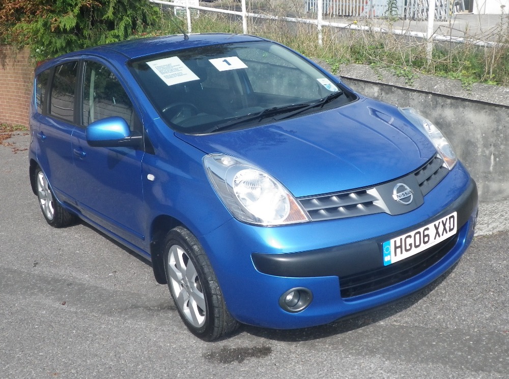 A Nissan Note SVE Automatic motor car in blue, 1598cc, Registration No. HG06 XXD four door, first