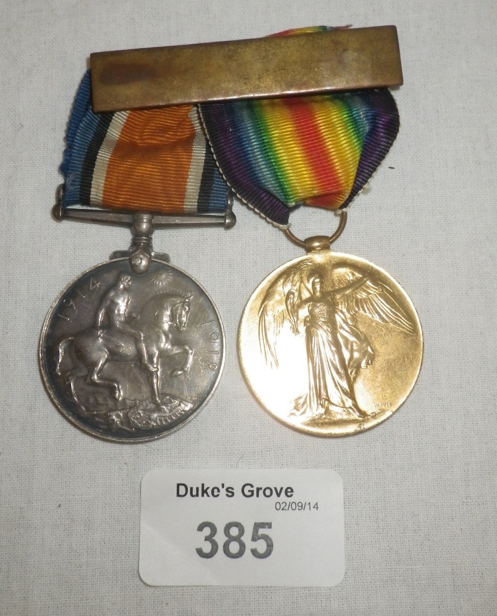 A First World War Pair, awarded to Private G E Jennings, London Regiment