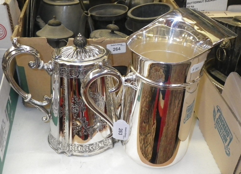 A large plated ice jug and a similar coffee pot.