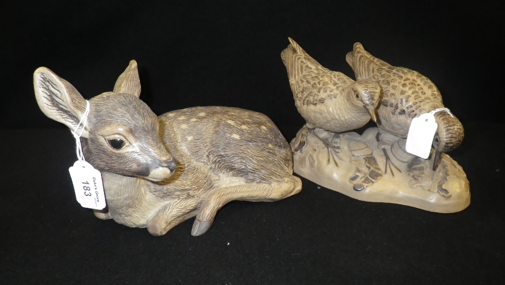 Two Poole pottery animal studies by Barbara Linley-Adams, one, two wading birds, the other a young