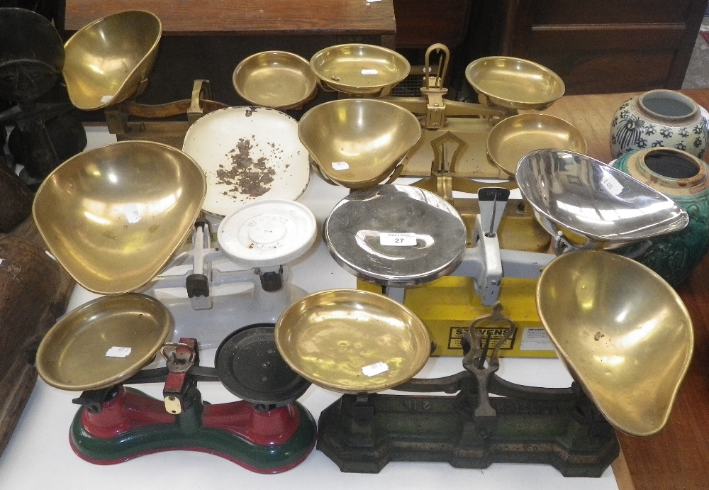 A set of 19th century weighing scales, marked `W.H. West Norwich`, with brass pans and a