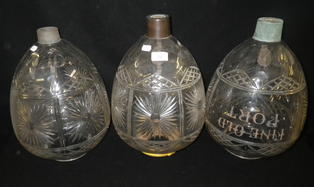 A set of three Victorian cut-glass reservoirs, originally fitted in a Victorian pub.