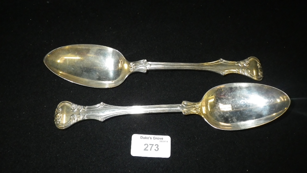 A pair of early Victorian silver table spoons engraved with the initial `B`.