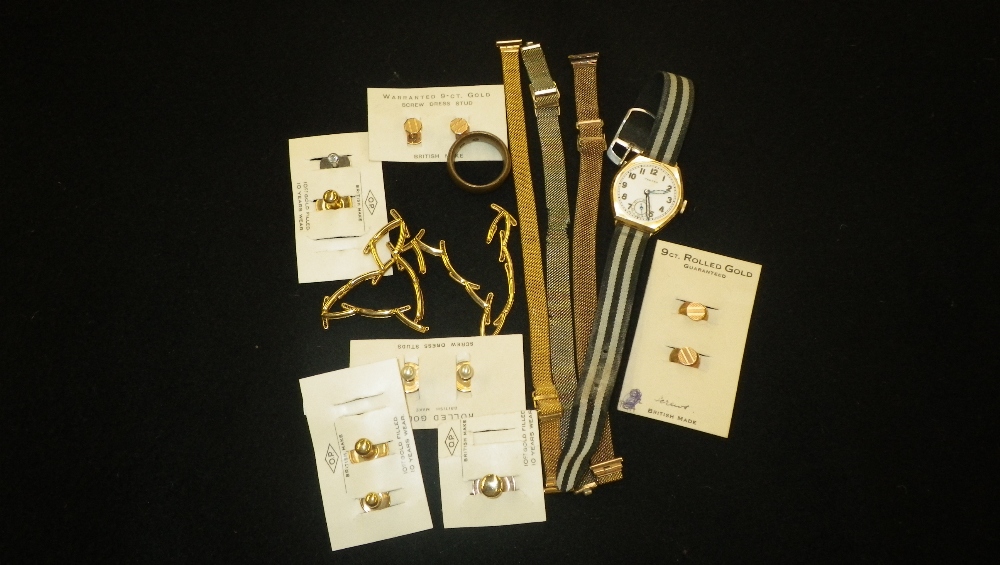 Three rolled gold mesh watch bracelets, a Vertex lady`s wristwatch and a quantity of rolled gold