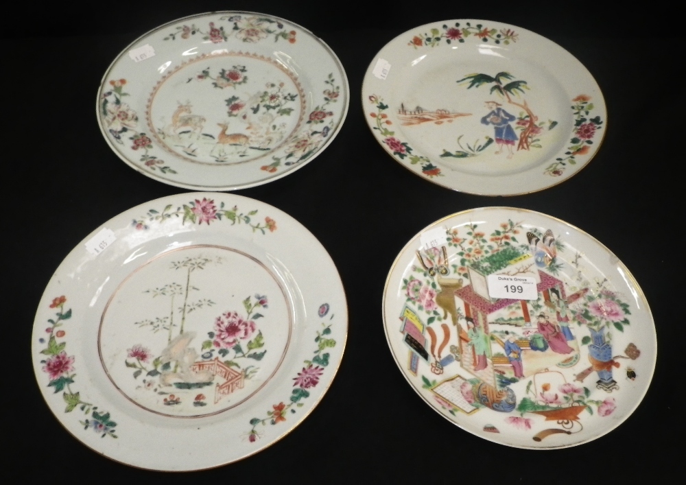 Four Chinese famille-rose plates .