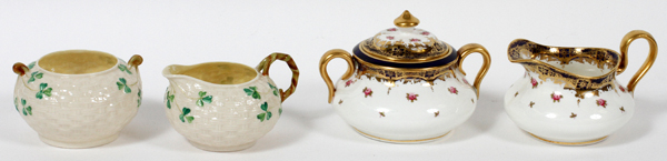 BELLEEK & PARAGON PORCELAIN CREAMERS & SUGARS, TWO PAIRS:  One set of Paragon English China and