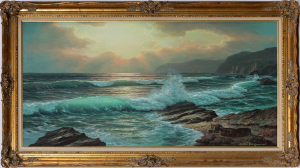 ANTON GUTKNECHT [GERMAN 1907-1988], OIL ON CANVAS, H 24", W 48", SEASCAPE:  Signed lower right;