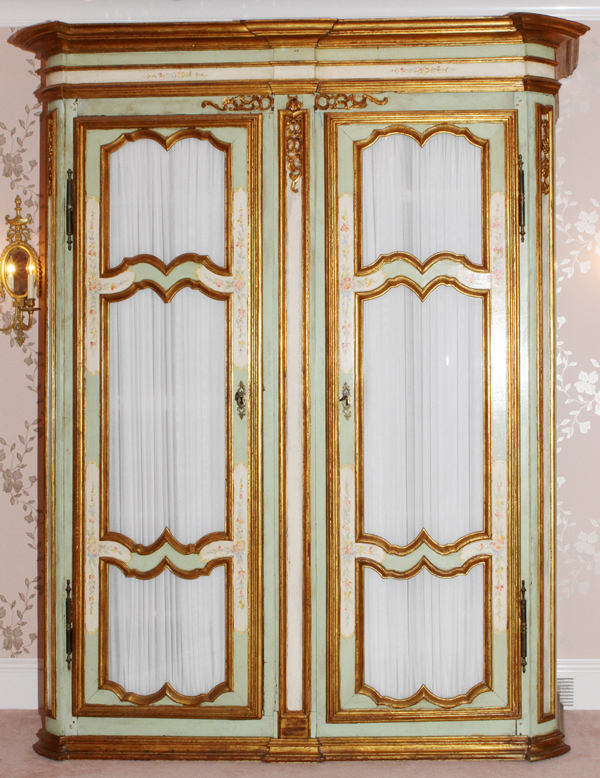 ITALIAN PAINTED ARMOIRE, MODERN, H 96", W 81", D 24":  Signed "Rigo" at one side. Fitted with a pair