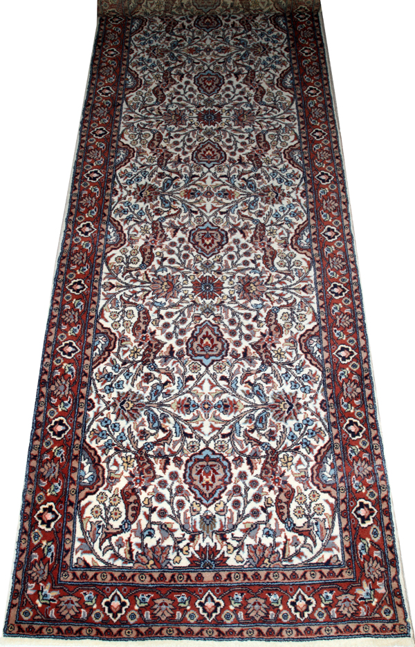 PAKISTANI HAND MADE ORIENTAL RUNNER, 9` 10" X 3` 0":  Ivory field. Hand woven, all wool.