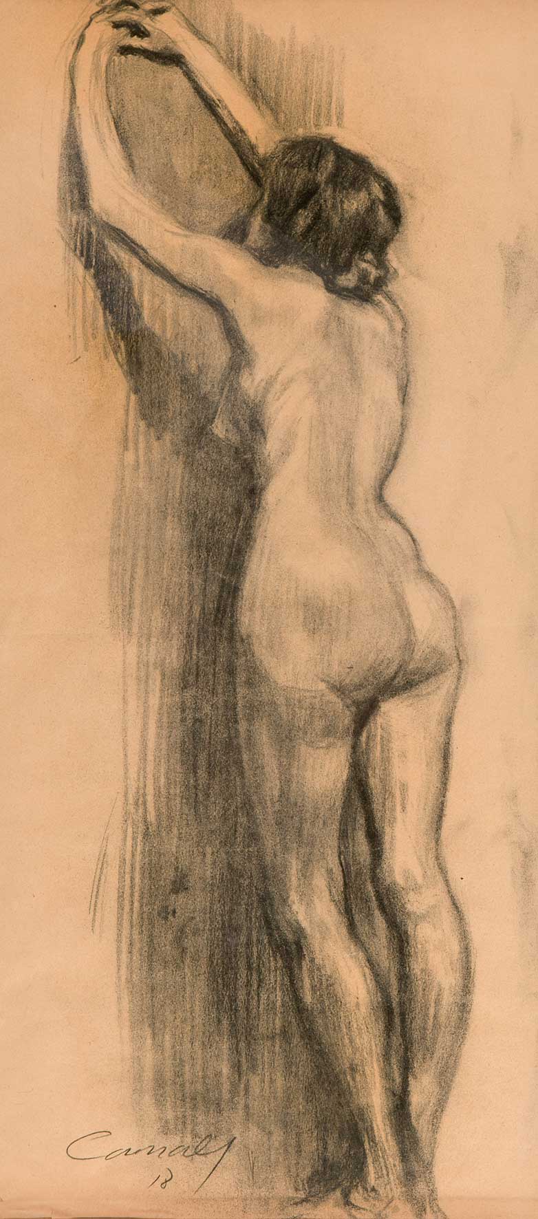 RICARDO CANALS "Desnudo femenino de espaldas". Dibujo. 62 x 28,5. Firmado y fechado (18) en el
