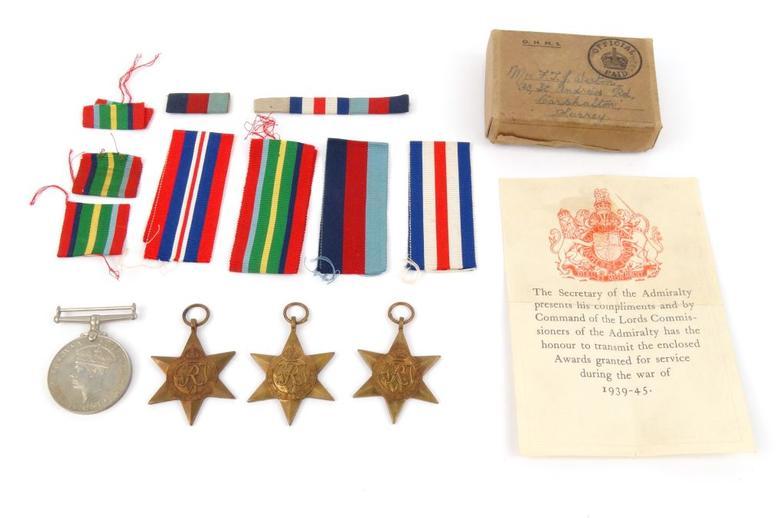 Four World War II medals comprising War medal, 1939-45 Star, France and German Star, Pacific Star,