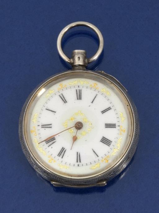 Lady`s silver cased pocket watch with floral chased decoration, approximate weight 49.2g : FOR