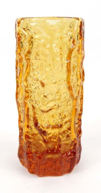Whitefriars solid amber bark glass vase, 18cm high : FOR CONDITION REPORTS AND LIVE BIDDING VISIT