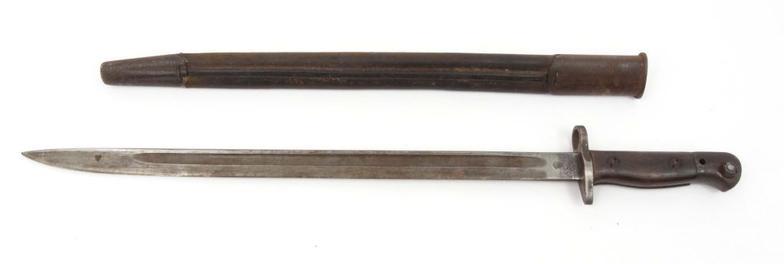 1907 Wilkinson military interest bayonet with leather scabbard, 125cm long : FOR CONDITION REPORTS