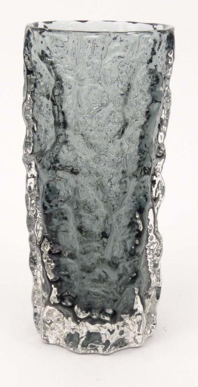 Whitefriars grey glass bark vase, 19cm high : FOR CONDITION REPORTS AND LIVE BIDDING VISIT WWW.