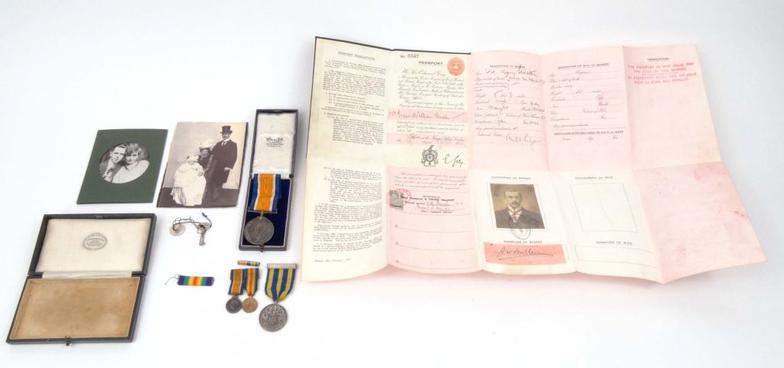 World War I medal for W.J.F.BULLEN.AM2.RNAS, together with dress miniatures, family photographs