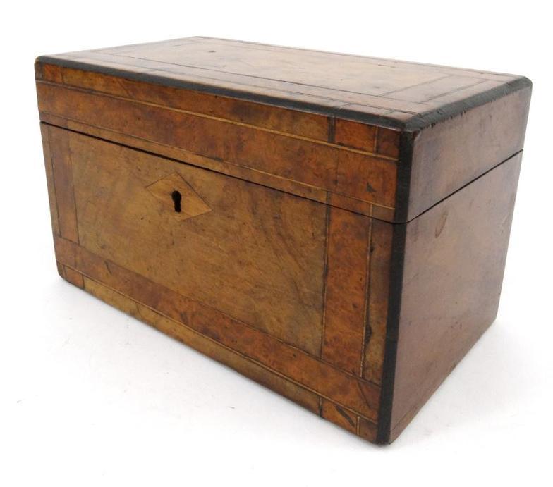 Victorian inlaid walnut tea caddy, 13cm high : FOR CONDITION REPORTS AND LIVE BIDDING VISIT WWW.