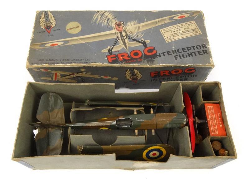 Boxed Frog Mark IV tinplate Interceptor Fighter model aeroplane : FOR CONDITION REPORTS AND LIVE