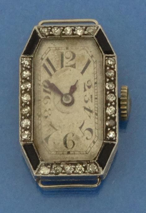 Lady`s Art Deco platinum diamond cocktail watch, 2.5cm diameter : FOR CONDITION REPORTS AND LIVE