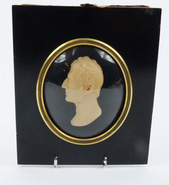 Georgian military interest wax resist portrait miniature of the Duke of Wellington, 17cm x 16cm