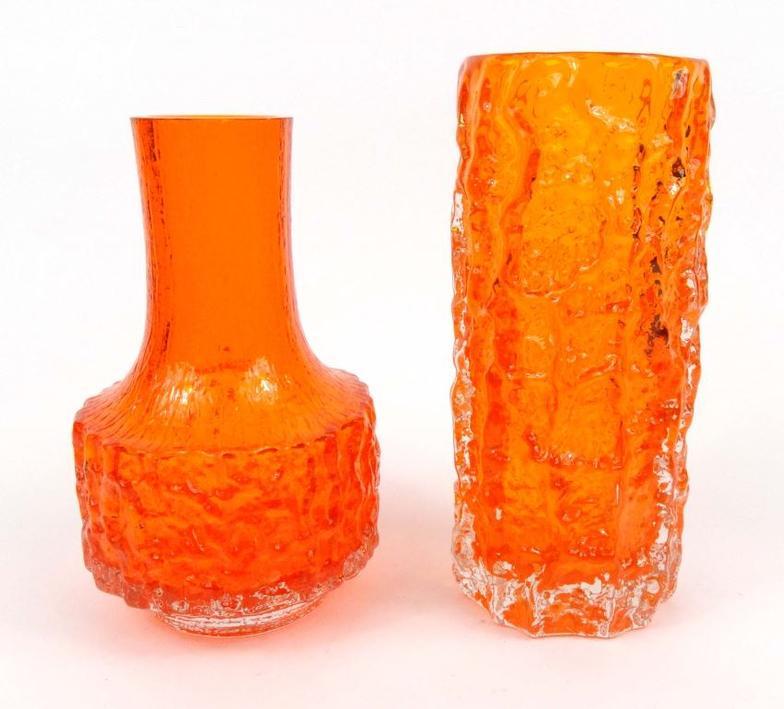 Whitefriars tangerine bark glass vase, together with a bottle vase, the larger 20cm high : FOR