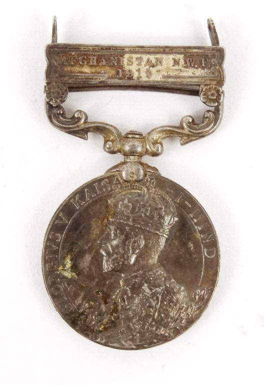 World War I India War medal with Afghanistan N.W.F. 1919 bar engraved LIEUT.C.M.S.MISSING.DORSET.R.