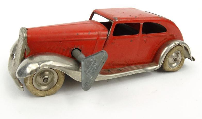 Tri-ang Minic tinplate car with clockwork and rubber wheels, 12cm long : FOR CONDITION REPORTS AND