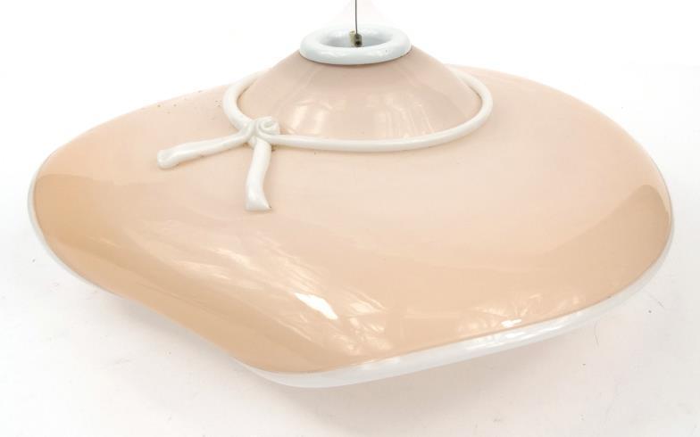 Peach glass bonnet shaped ceiling light fitting with white ribbon, 44cm diameter : For condition