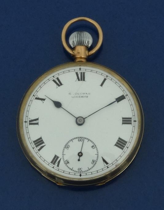 Gentleman`s 9ct gold open faced pocket watch : For condition reports, please visit www.