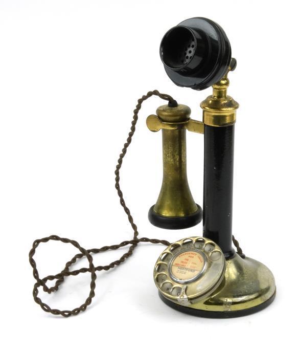 Brass stick telephone numbered PL30 234 to the mouthpiece, 31cm high : For condition reports,