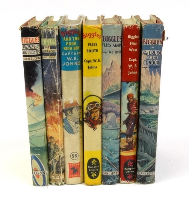 Captain W.E. Johns - Biggles - seven volumes with dust jackets - Flies West, Flies Again, Flies