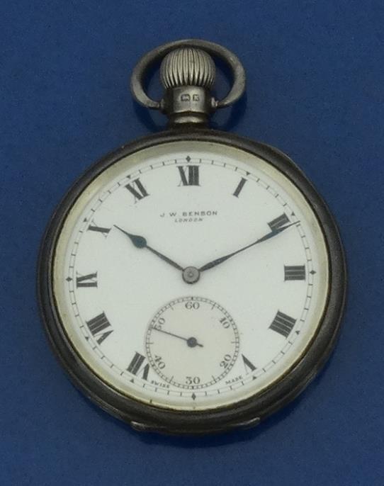 J.W. Benson silver gentleman`s pocket watch : For condition reports, please visit www.